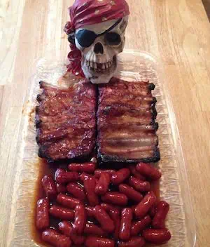 Creepy Skeleton Ribs and Sausage halloween appetizer