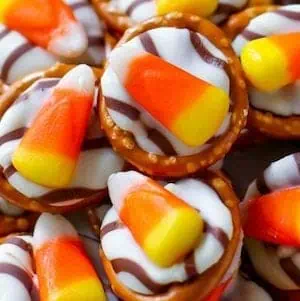 Candy Corn Pretzel Hugs