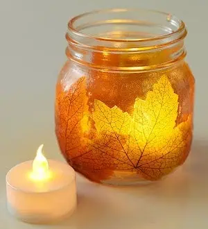 fall mason jar leaf lantern decor