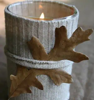 Sweater Fall Candle with Twine Wrapped Fall Leaf