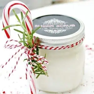 Peppermint Sugar Scrub with Coconut Oil Mason Jar Gift Idea and Printable