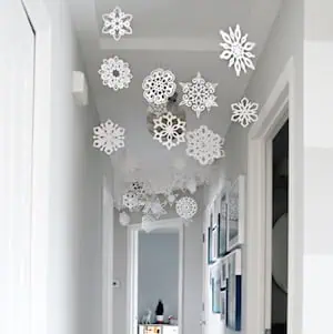 Paper Snowflakes Hanging from Ceiling