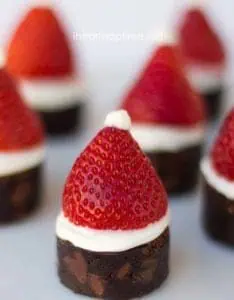 Strawberry Santa Hat Brownie Bites 