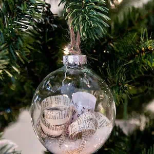 book page and epsom salt ornament