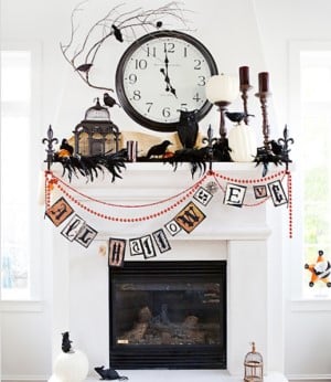 modern Halloween Mantel with halloween garland