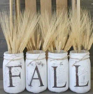 Rustic Fall Mason Jars Centerpiece filled with wheat table decor