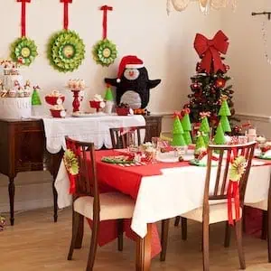 Penguin Christmas Party dining room set up