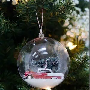 snow globe ornament car with bottle brush tree 2 3 3 thumb